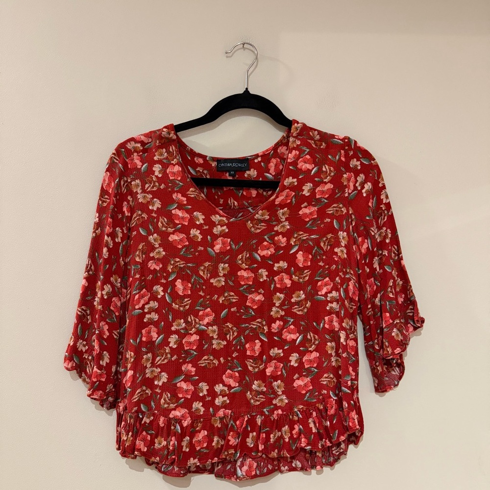 Cynthia Rowley Red Floral Blouse